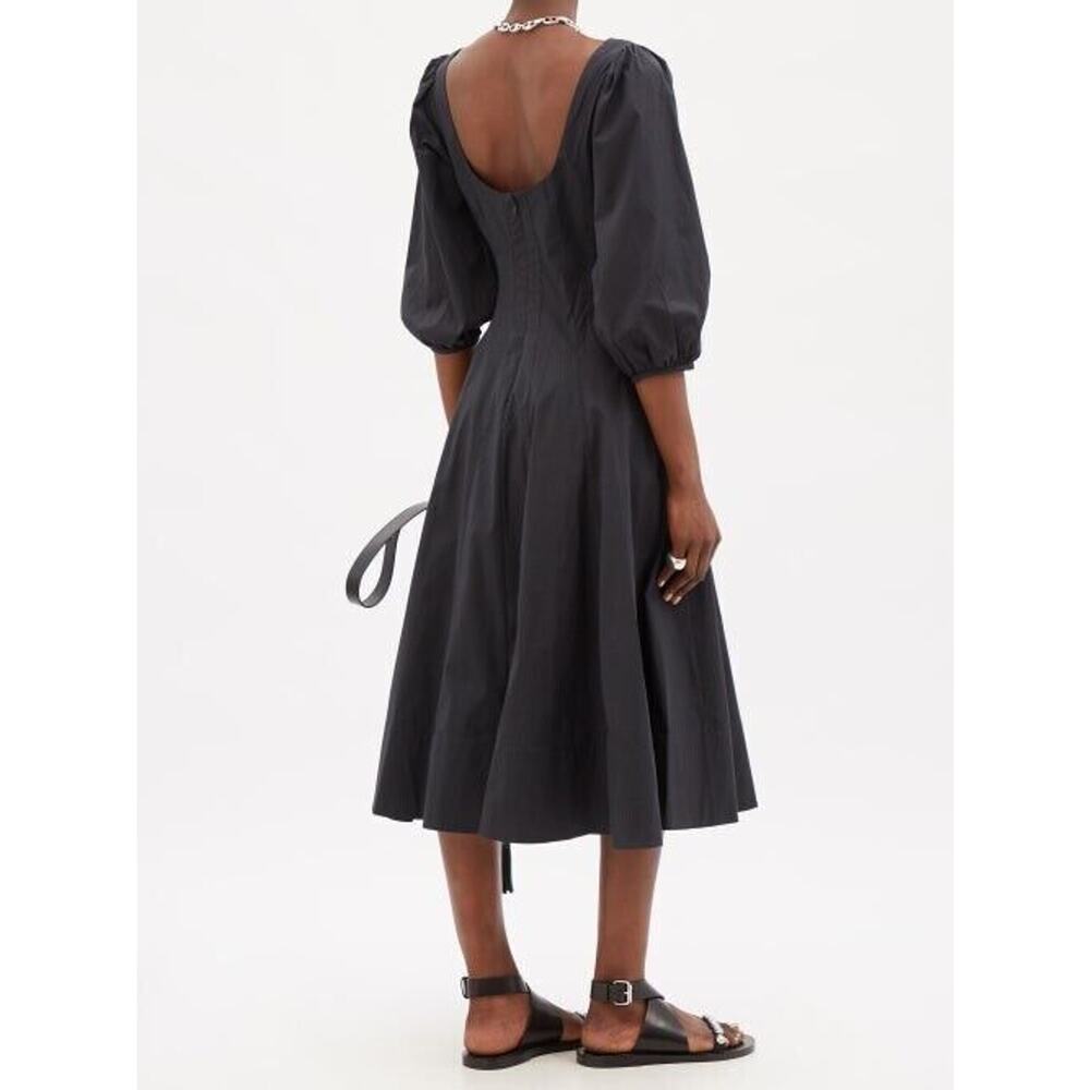 Staud Swells Puff Sleeve Poplin Midi Dress - 2 - Black - Picture 7 of 8